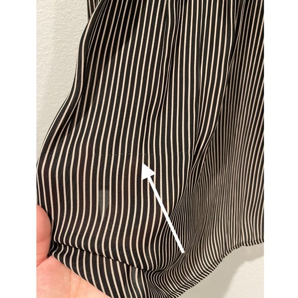 FREE PEOPLE Striped Black Cream Pleat Button Bell Sleeve Blouse - Picture 9 of 10